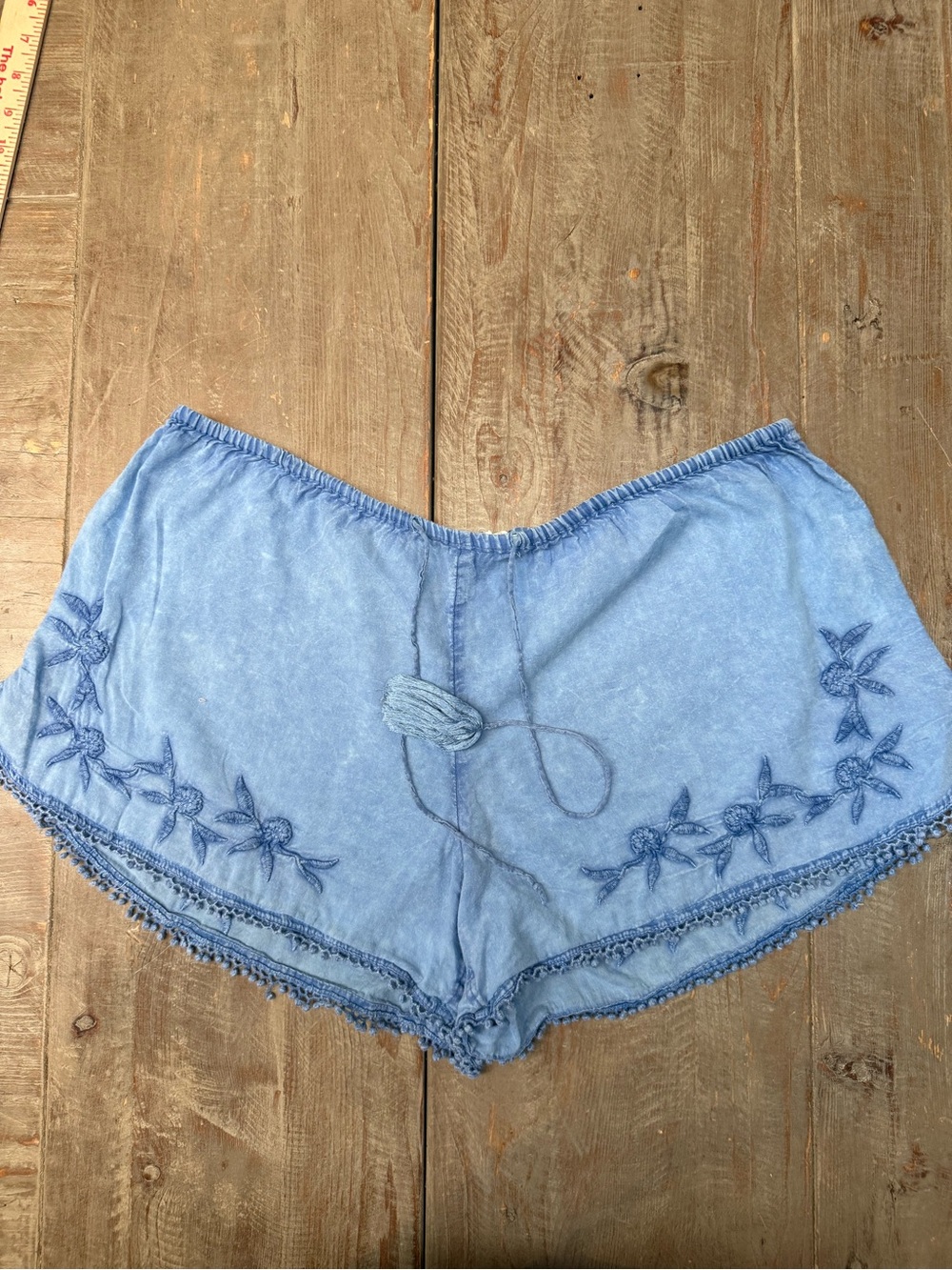 Anthropologie Lilka Cotton Shorts Blue Embroidered